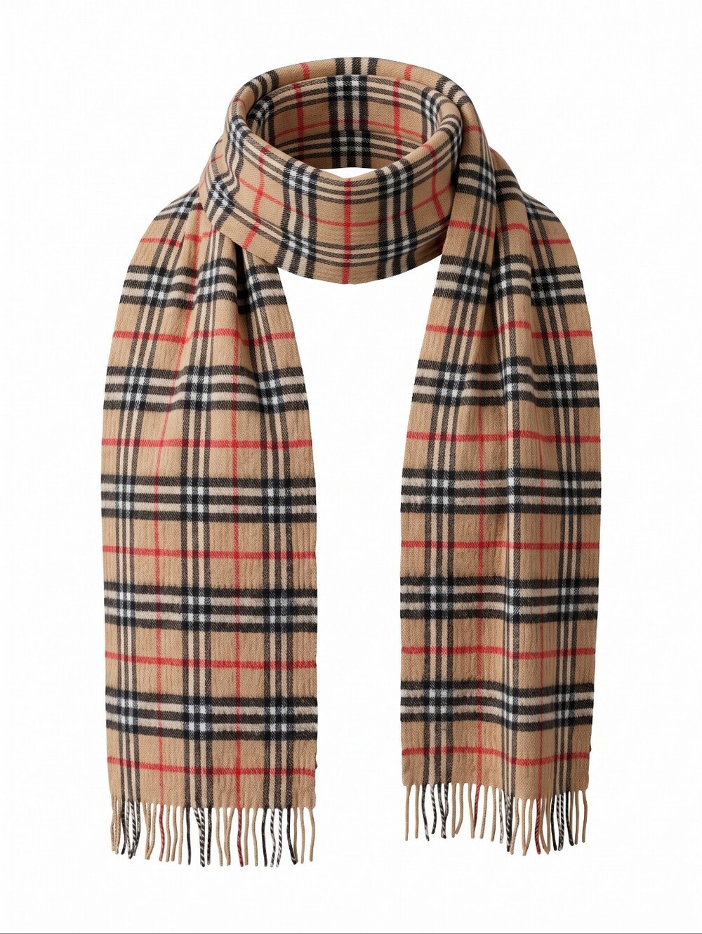 Burberry Beige Black Red Classic Nova Check Cashmere Scarf